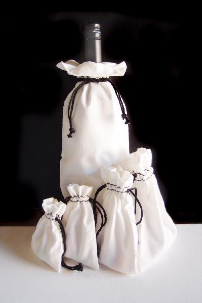 White Cotton Bag 3x5 with Black Drawstring - 3" x 5"